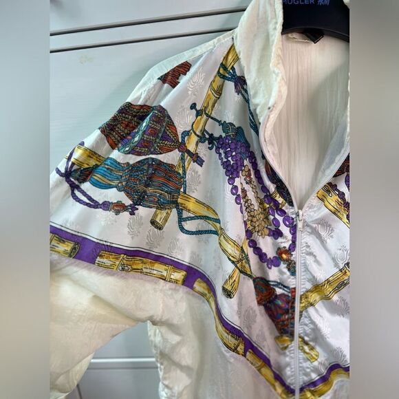 FOZY NY VINTAGE bomber cream purple 80s/90s Retro Windbreaker Track Jacket Zip M - Picture 13 of 17